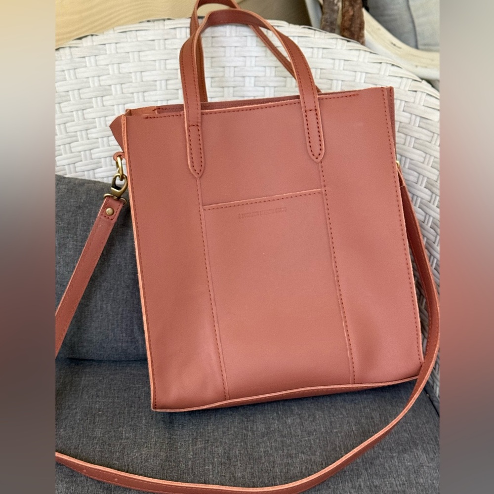Women's Leather-Look Rose Brown Tote Bag with Shoulder Strap